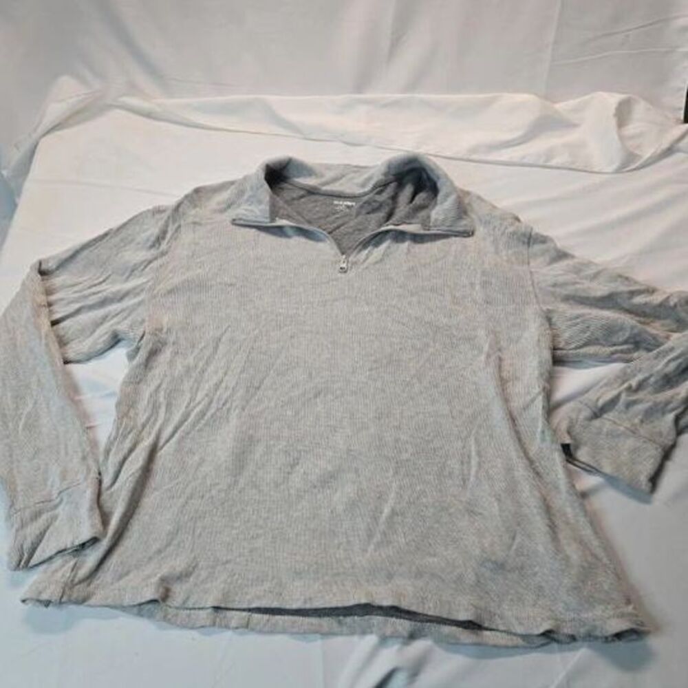 Old Navy Mens XL 1/4 Zip Sweater Gray Ribbed Knit Cotton Rayon Pullover Preppy